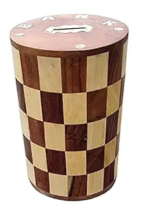FURBISH INTERIOR Piggy Bank for Adults Big Size Wooden Money Bank Coin Box for Kids with Screw Lock (7 x 4.5) inches, Gifts for Boys, Girls & Adult || CB04