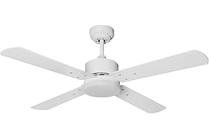 BEL AIR HOME - Ventilador de Techo KENIA - Motor DC y Luz Led Integrada de 20W - 4 Aspas Reversibles - Control Remoto y 6 Velocidades - Perfecto para Refrescar y Iluminar tu Habitación (BLANCO)