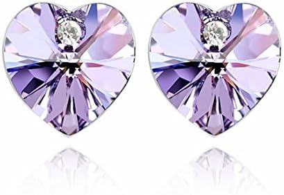 White Gold Plated Heart Shaped Light Amethyst Purple Swarovski Elements Crystal Stud Earrings Fashion Jewellery