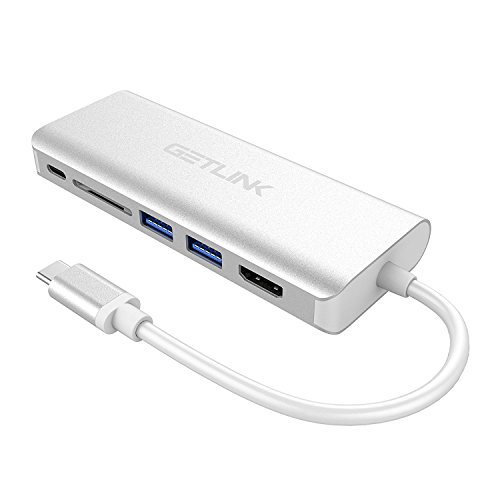 USB C Hub ,Getlink Typ C Hub mit USB C Ladeanschluss, HDMI Port 4K, Gigabit LAN, SD-Kartenleser, 2 USB 3.0 Port Adapter für Typ C Geräte wie MacBook Air, MacBook Pro, Mac Mini, Google Chromebook (Silber) - 4