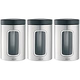 Brabantia 335341 - Botes de cocina con ventana transparente, 3 unidades, 1,4 L, color gris metalizado