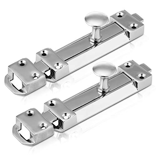 XFORT® 2 Pack Polished Chrome Door Bolt, Surface Mounted Sliding Door Lock, Durable Door Lock Bolts Ideal for Securing Internal Doors for Bedrooms, Bathrooms, Cupboards and Storage Units (150mm)