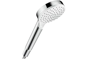 hansgrohe Crometta - Duschkopf, Handbrause mit 1 Strahlart, runde Duschbrause (100 mm), Brausekopf mit Antikalk-Funktion, Weiß/Chrom, 26331400
