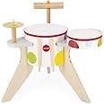 Janod - Batteria in Legno Confetti - Strumento Musicale per Bambini - Gioco di Imitazione e Stimolazione Musicale - 4 Percuss