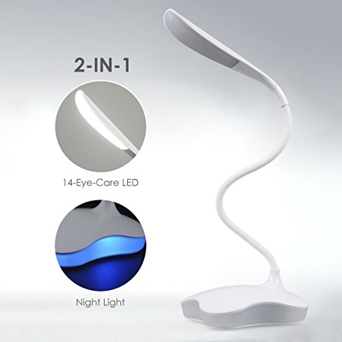 ProGreen NOUVEAU Désign Lampe de table à LED avec un variateur sensitif, 3 Niveaux de Luminosité, 5w 120lm, 14 LED CREE, dimmable, ultra-léger, portable et 360° flexible avec USB rechargeable, lampe de bureau pour enfants, lampe de table, lampe de lecture,（bleu-veilleuse） [classe énergétique A ++]