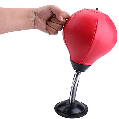 Poptoy Cuoio desktop Punching bag/Ball stress Buster con ventosa resistente e pompa reflex bag kit per adulti e bambini casa scrivania Toy, Red