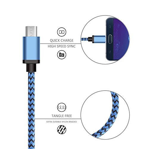 Micro USB Kabel Nylon, BeneStellar (3 Pack 3m) High Speed USB 2.0 A Male auf Micro B Synchronisations und Ladekabel für Android, Samsung, Huawei, HTC, Sony, Nexus, Xiaomi und mehr (Blau 3m) - 3
