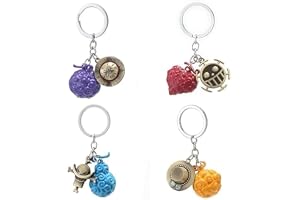 Devil Fruit Keychain 4-Piece Set, Anime One Piece, Zinc Alloy Keychain Pendant Gift