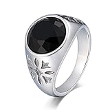 AnazoZ Schmuck Herren Ringe Edelstahl Signet Ringe Punk Hochzeits Ring Schwarz Zirkonia Flower Runde 15MM Größe 67 (21.3)
