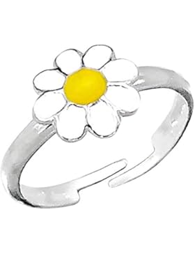 So Chic Schmuck - Verstellbarer Kinderring Gänseblümchen Blume Gelb Weiß Sterling Silber 925