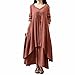 Produktbild Damen Kleid ,LMMVP Frauen Lose Baumwoll Langarm Leinen Boho Party Langes Maxi Kleid (M, Brown)