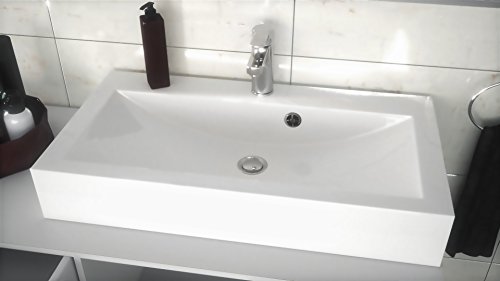Badmöbel Komplettset Maui, Korpus in Weiß matt / Fronten in Avola-Anthrazit mit Aufsatzwaschbecken - 4