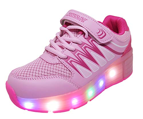 WINNEG Zapatos LED Niños Niñas 5 Color USB Carga LED Zapatillas Luces Luminosos Zapatillas LED Deportivos para Hombres Mujeres (33 EU, Rosa)