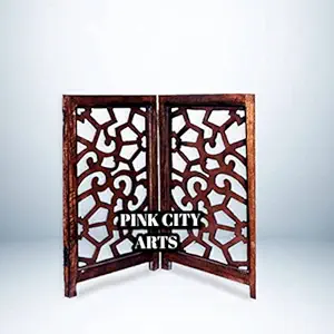 PINK CITY ARTS Wooden Freestanding Fold-able 2 Panel Brown Safety Gate/Baby Gate for Stairs/Baby Gates for Doorways/Fence for Kids/Baby Fence Play Area Indoor/Baby Safety Door Gate (Brown)