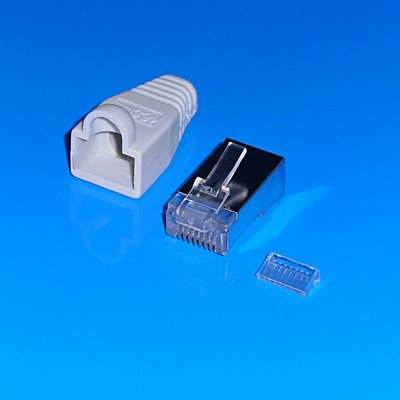 "BestPlug" DSL LAN Patch Internet Netzwerk RJ45 Stecker mit Hülse und Einfädelhilfe / CAT.5e / Grau