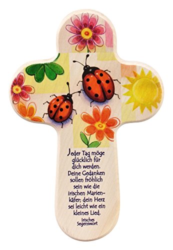 Taufkreuz / Holzkreuz für Kinder mit Marienkäfer. Ein Wandkreuz zur Taufe als Taufgeschenk. Kreuz / Holzkreuz für Kinder (Baby, Taufkind) mit Taufspruch und Marienkäfer