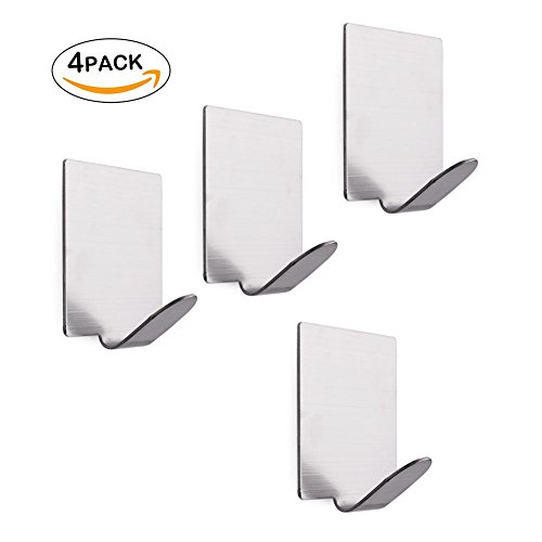Wandhaken selbstklebend, Handtuchhaken Kleiderhaken Ohne Bohren Wasserfest für Bad und Küche Gebürstetes Edelstahl 4 Stück by Hmlike