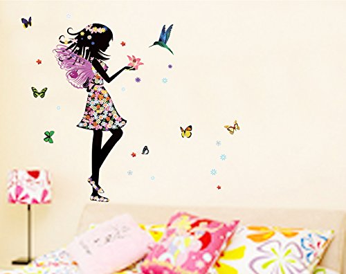 Engel Fee Schmetterlinge Bird Vinyl Wand Aufkleber Home Aufkleber Papier abnehmbarer Living Eßzimmer Schlafzimmer Kitchen Art Bild Wandmalereien DIY Stick Mädchen Jungen Baby Kinderzimmer Spielzimmer Dekoration - 3