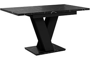 ‎PROROOM FURNITURE PROROOM FURNITURE - Malvi - Esstisch Ausziehbar auf 160 cm - 120x80x75 cm - Modern - Dinner Table - Esszimmertisch - Tisch für Esszimmer, Wohnzimmer - Ausziehtisch - Royal Marmor Schwarz