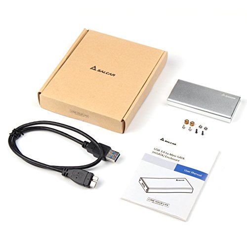 Salcar mSATA Aluminium Festplattengehäuse mit USB 3.0 Datenkabel für M50 mSATA SSD Silber - 7