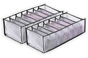 DEEDPF Lot de 2 boîtes de rangement pliables à tiroirs pour vêtements, jeans, pantalons, leggings, t-shirts - 7 compartiments (gris)