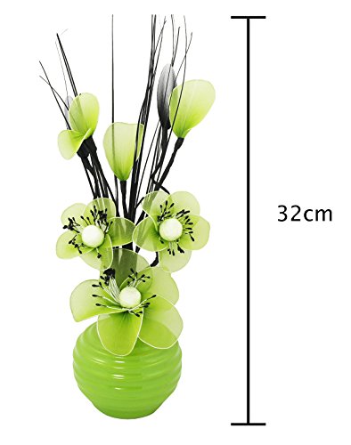 Flourish Vase mit Nylon-Blume, 32 cm, Limettengrün/Erbsengrün - 5