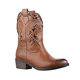  Elara Damen Cowboy Stiefel Biker Boots Chunkyrayan 7652-PA Camel-37
