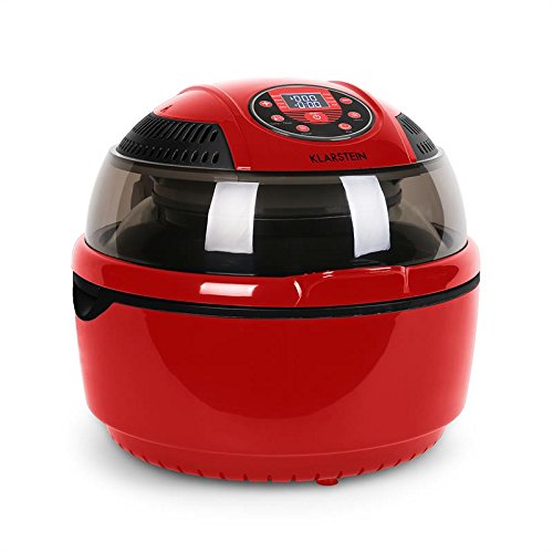 Klarstein VitAir Fryer - Friteuse à air chaud, Grillade, Halogène infrarouge, 1400W, Sans préchauffage, Nettoyage facile, Accessoires nombreux, 50-230°C, Rouge