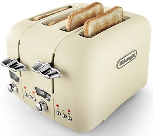 (Beige) - De'Longhi CTO4.BG Argento Flora 4-Slice Toaster 1800W (Beige)