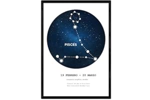 Nacnic Laminant avec la constellation des Poissons. Affiche avec le symbole du zodiaque format A3 et fond blanc