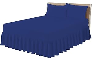 COTON MODE Royal Blue Easy Iron Double Valance Sheet - Poly Cotton Double Bed Skirt Valance Sheet 137CM x 190CM - Polycotton Double Frilled Base Fitted Valance Sheet