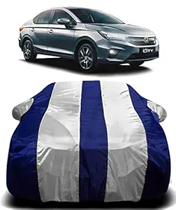 ANTIRO Prime Quality 190T Imported Fabric Car Cover for Honda All New City 2020 with Ultra Surface Body Protection (White Stripes)