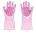 Produktbild BAMOMBY 2PCS Silikon-Handschuhe mit Wash Scrubber, Magic Food-Grade-Silikon-Reinigungsbürste Scrubber, hitzebeständige Wasserdichte Wiederverwendbare Geschirrspülbürste für die Reinigung (Pink)