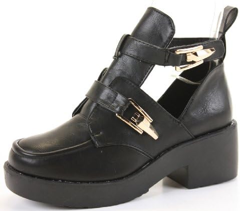 Style B - Black Matt Size 5 Ladies Block Shoes Heeled Booties Mid Heel Platform Chelsea Cut Out Ankle Boots