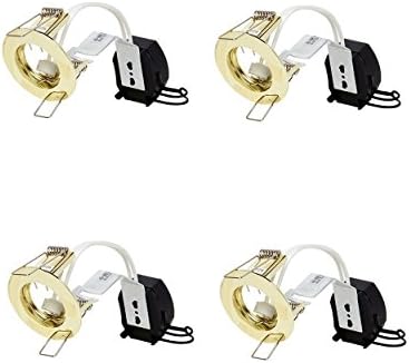4 Pack of Halolite MR11 Cast Aluminium Fixed Round Halogen Downlight Polished Brass