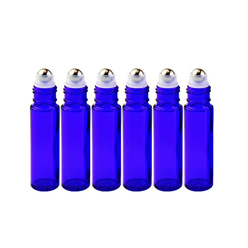 One Trillion Azul Botellas Roll On Cristal para Aceites Esenciales 10ml, con Roll-on Bola de Acero Inoxidable, para Aceites Esenciales, Masajes, Aromaterapia, Botella de Laboratorio - 6 Pcs