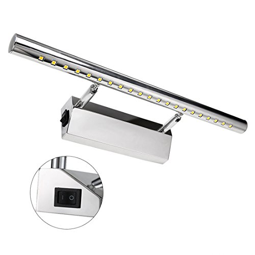 Preisvergleich Produktbild LED Spiegelleuchte Mit Schalter Schrankleuchte 5W 180° einstellbar Badlampe Badleuchte Spiegellampe Wandleuchte aus Edelstahl Warmweiß 3500K 21x5050SMDs [Energieklasse A++] 1-Jahre Garantie