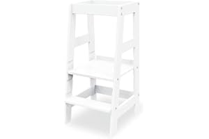 Pinolino Tour d'apprentissage "Fino" blanc Pour enfants, Chaise d'apprentissage Réglable en hauteur Tabouret à pédales, Aide à la cuisine Pour bébés