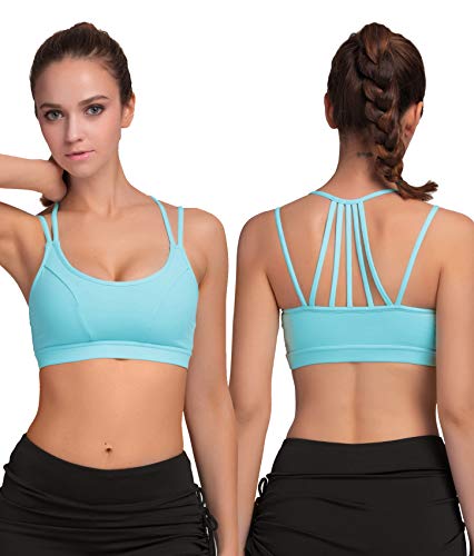 Exerin Women's Sports Bra Removable Padded Strappy Back Corss Activewear Workout Running Yoga Tops