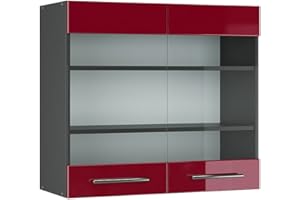 Vicco Armario de Cocina con Vidrio Fame-Line, Rojo Burdeos Alto Brillo/Antracita, 80 cm