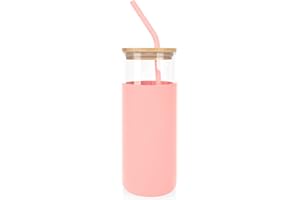 ANOTION Tazza in vetro con cannuccia e coperchio 16 once in vetro bottiglia d'acqua (16 oz, rosa)