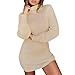Produktbild Damen Herbst und Winterjacke Honestyi Womens Casual Langarm Pullover Rollkragen Pullover Kleid(Khaki,XL)