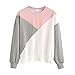 Produktbild Lilicat Damen Sweatshirt Casual Pulli Rundhals Pullover Elegant Langarmshirt Mode Strickjacke Freizeit Kimono Frauen Baumwolle Shirt Cardigan Cover Up Patchwork Outwear (L, Rosa)