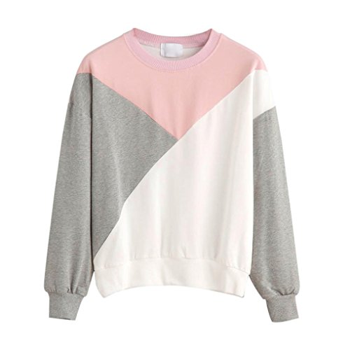 Preisvergleich Produktbild Lilicat Damen Sweatshirt Casual Pulli Rundhals Pullover Elegant Langarmshirt Mode Strickjacke Freizeit Kimono Frauen Baumwolle Shirt Cardigan Cover Up Patchwork Outwear (L, Rosa)