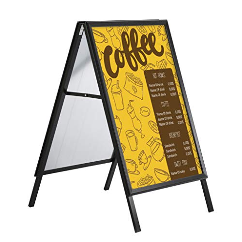 DISPLAY SALES cliente Tope Negro Din A1 | Póster Soporte con dorso de 32 mm de perfil, esquinas | ingletadora, acero