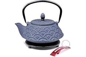 BRICOLEMAR Tetera de Hierro Fundido con Reposatetera + Llavero de Regalo (Malasia - 0.80 Lts - Con Reposatetera)