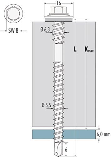 Drilling scrwe type Twistec HT Stainless Steel 5,5 x 85 pack of 100