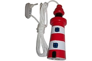 Ubcwin Newageliving Seaside Nautical Theme Wooden Lighthouse Cord Pull Light Pull - Red/White (Red)