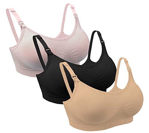iLoveSIA 3Pack Women's Maternity Nursing Bra Beige+Black+Pink L Fit 34CD 36BC 38AB