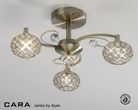 Cara Semi Flush 3 Light Antique Brass/Crystal